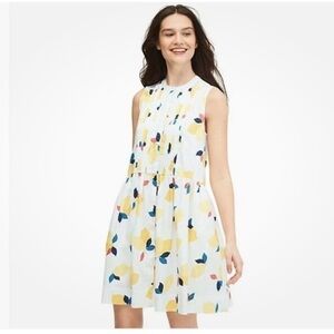 Kate Spade Lemon Zest Sleeveless White Floral Print Sundress - Yellow & Navy